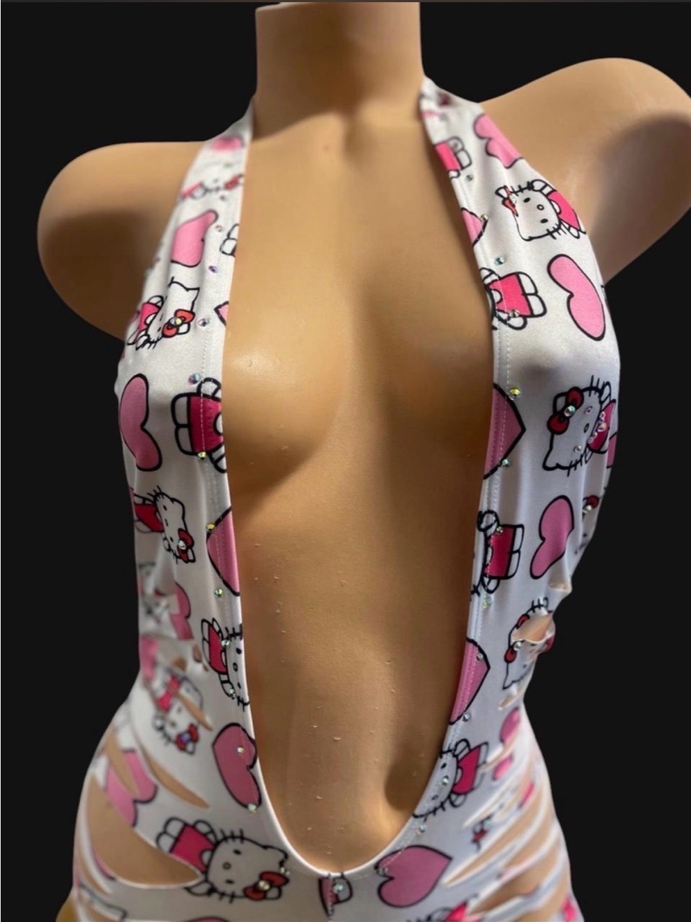 Hello Kitty Pink & White Halter Cutout Romper - Picture 2 of 3